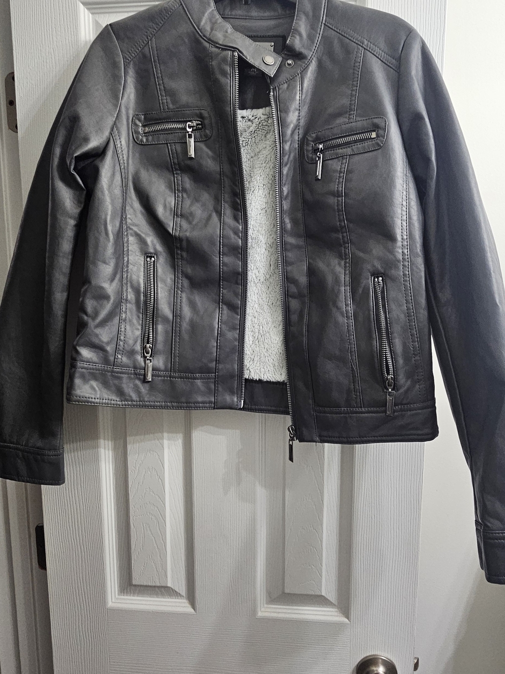 Jou Jou Black Faux Leather Moto Jacket with Zip Details